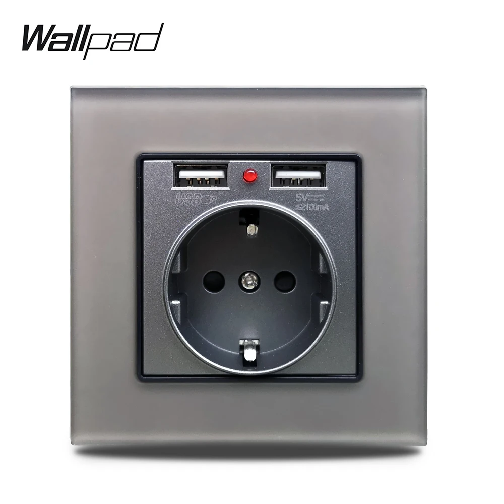Серая настенная розетка S7 EU с 2 1 А usb порта для зарядки одна из закаленного