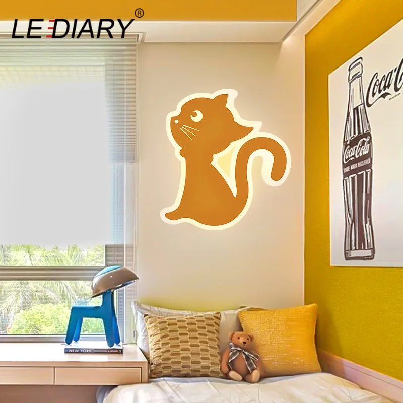 LEDIARY мультфильм Кот акриловая настенная лампа Макарон белый розовый желтый синий