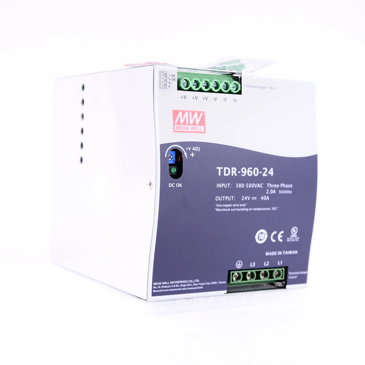 

Original Mean Well TDR-960-24 meanwell DC 24V 40A 960W Three Phase Industrial DIN Rail with PFC Function Power Supply