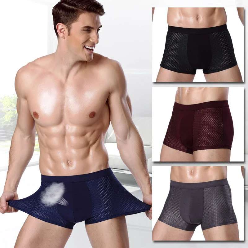 

5pcs Mesh Men Boxer Underwear Bamboo Mens Boxershort Panties Man Boxer Homme Underpants Shorts Solid Breathable Sexy Lingerie