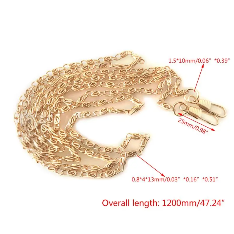 

120cm Metal Chain for Handbag Shoulder Bag Shinny Polish Hardware Delicate Purse Replacement Handle with 2 Buckles