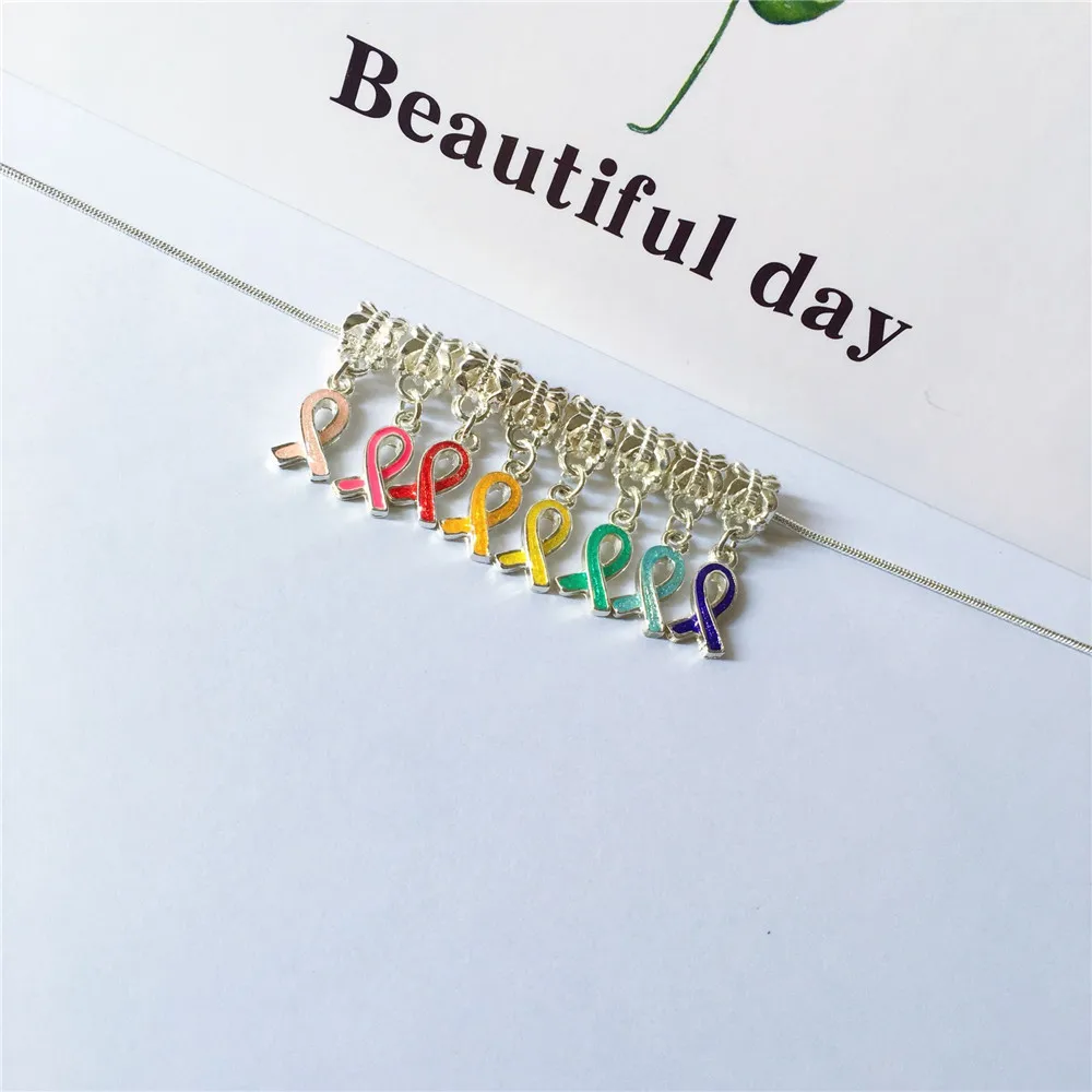 PBR146(10) Red/Pink/Blue/Yellow/Orange/Green/Purple/Fushia Colors Ribbon Awareness Charms Pendents DIY For Bracelet Jewelry | Украшения и
