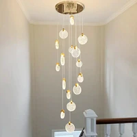 modern luxury crystal staircase led chandelier lighting nordic art duplex building villa loft golden round crystal hanging light
