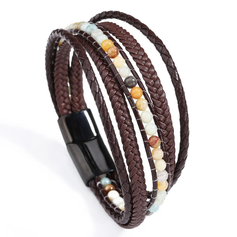 Light colored beads ZG кожаный браслет мужской черный нержавеющая сталь магнитная пряжка бусины браслет ювелирные изделия лучший подарок мужские s браслеты - Окраска металла: Light colored beads