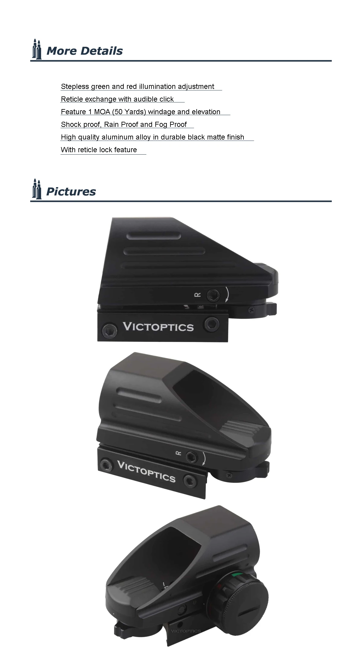 VictOptics 1x22x33 охотничий компактный прицел с красной точкой четыре сетки ударопрочный для настоящего оружия и страйкбола