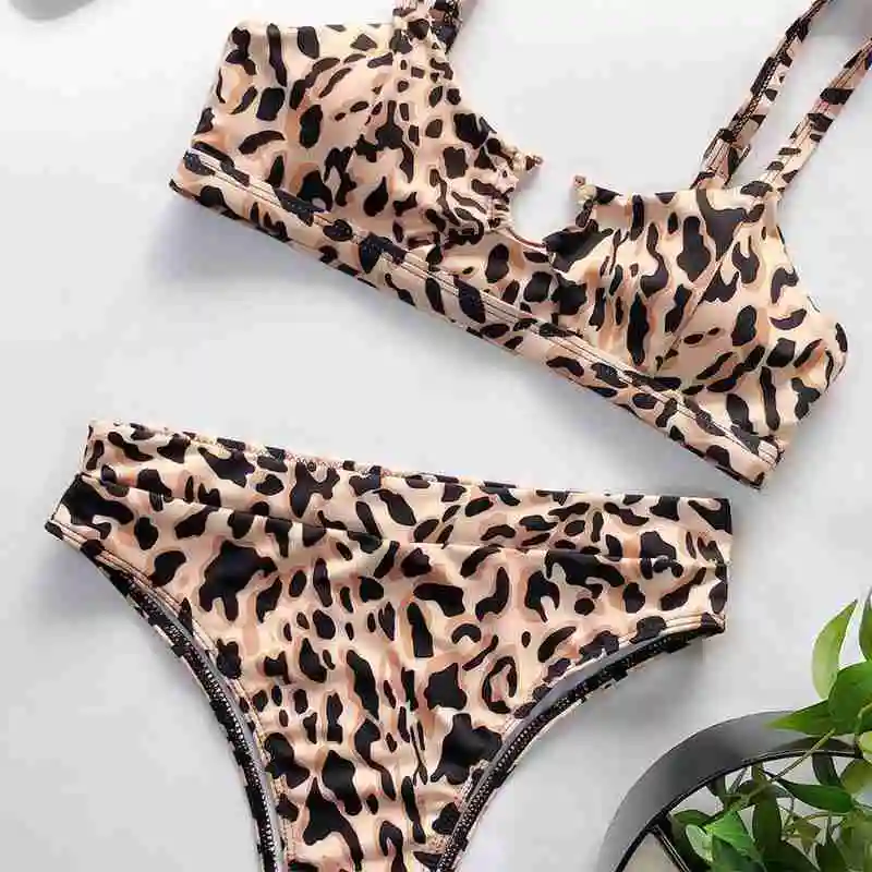 

2020 Summer Sexy Hot Leopard Women High Waist Bikini Suit Bikini Swimwear Bandage Brazilian Biquini Set Cross Bathing Swims F1H9