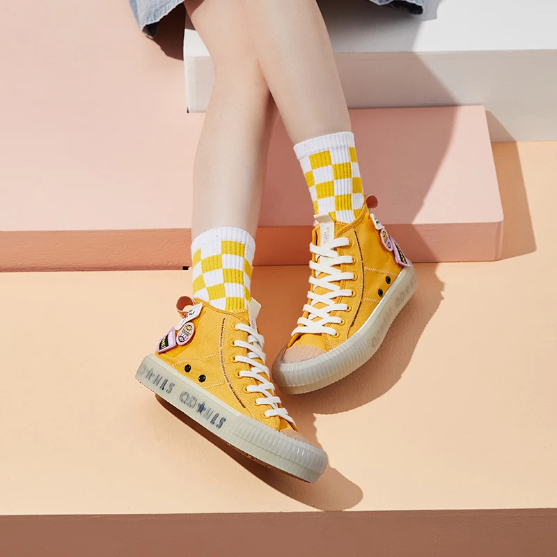 QIAODAN Canvas Flats Shoes 2022 Autumn New Breathable Yellow Low Top Vulcanized Shoes Fashion Sports Shoes Sneakers XM26211401