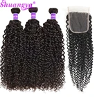 Монгольские курчавые пряди с закрытием Remy, человеческие волосы, пряди с 4X4, кружевное закрытие 5X5, HD, кружева, с пряди