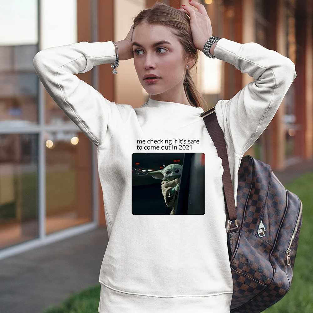 

Disney 2021 New Arrivals Women Sweatshirt Cute and Funny Baby Yoda Printed Hoodies Fashion The Mandalorian Pullovers Blouses