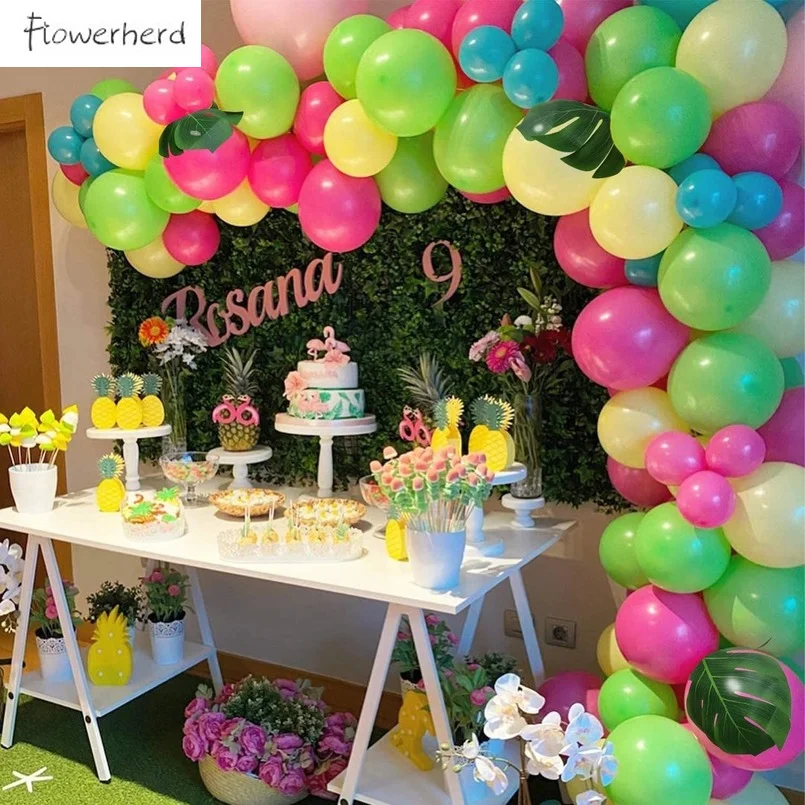 

101pcs Tropical Balloon Garland Kit Assorted Palm Leaves Set Luau Jungle Safari Birthday Wedding Party Baby Shower Decorations