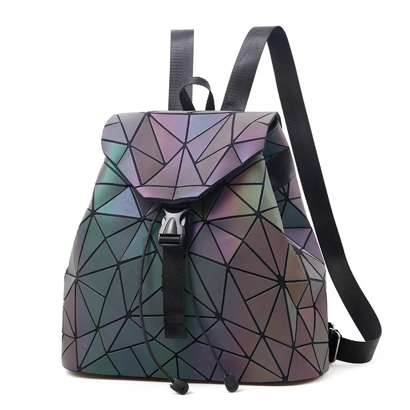 

Женский светящийся лазерный рюкзак, школьный голографический складной ранец с геометрическим рисунком для девочек-подростков