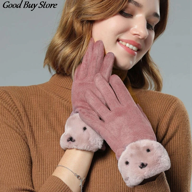 

Мягкие удобные плюшевые зимние перчатки, женские элегантные теплые варежки, милые перчатки для вождения с животными, женские уличные модны...