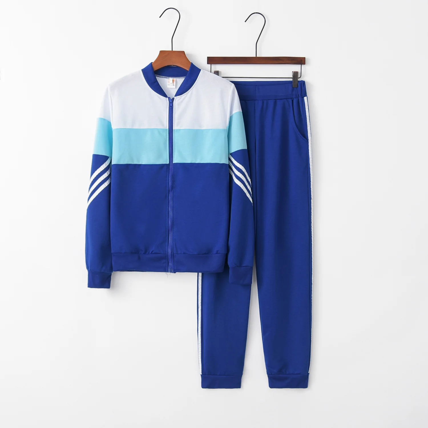 

Donsignet Women's Suit New Fashion Summer Temperament Contrast Color Slim Sports Two-piece Suit Round Neck Pullover Geometric