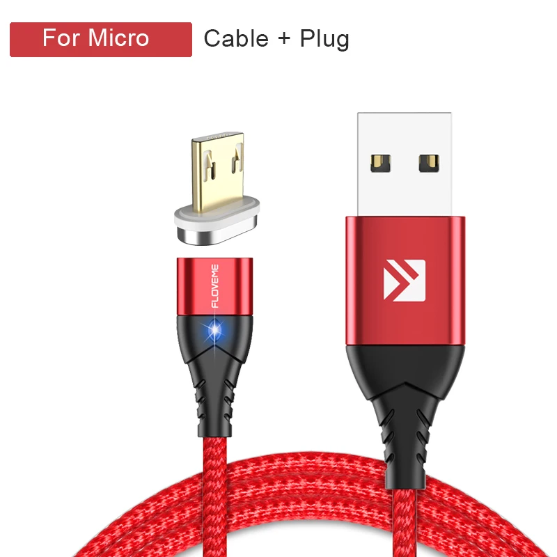 red for micro usb FLOVEME 3A Магнитный Micro USB кабель type-C Магнитный зарядный кабель для телефона Xiaomi для iPhone 7 8 samsung - Цвет: red for micro usb