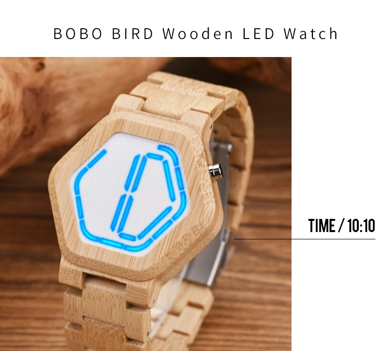 Relogio цифровой BOBO BIRD светодиодный для мужчин часы деревянные наручные часы ночное видение календарь кварцевые часы на заказ минимальное время дисплей Dropshi