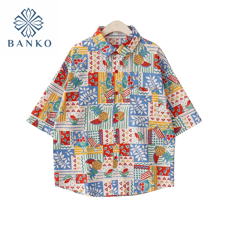 Гавайская летняя блузка новинка 2021 универсальные пляжные праздничные рубашки с