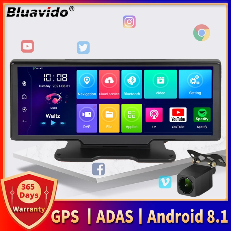 Bluavido 11" 4G ADAS Android Car DVR GPS Navigation Dashboard Camera HD 1080P Dual Lens WiFi Bluetooth Registrar Video Recorder