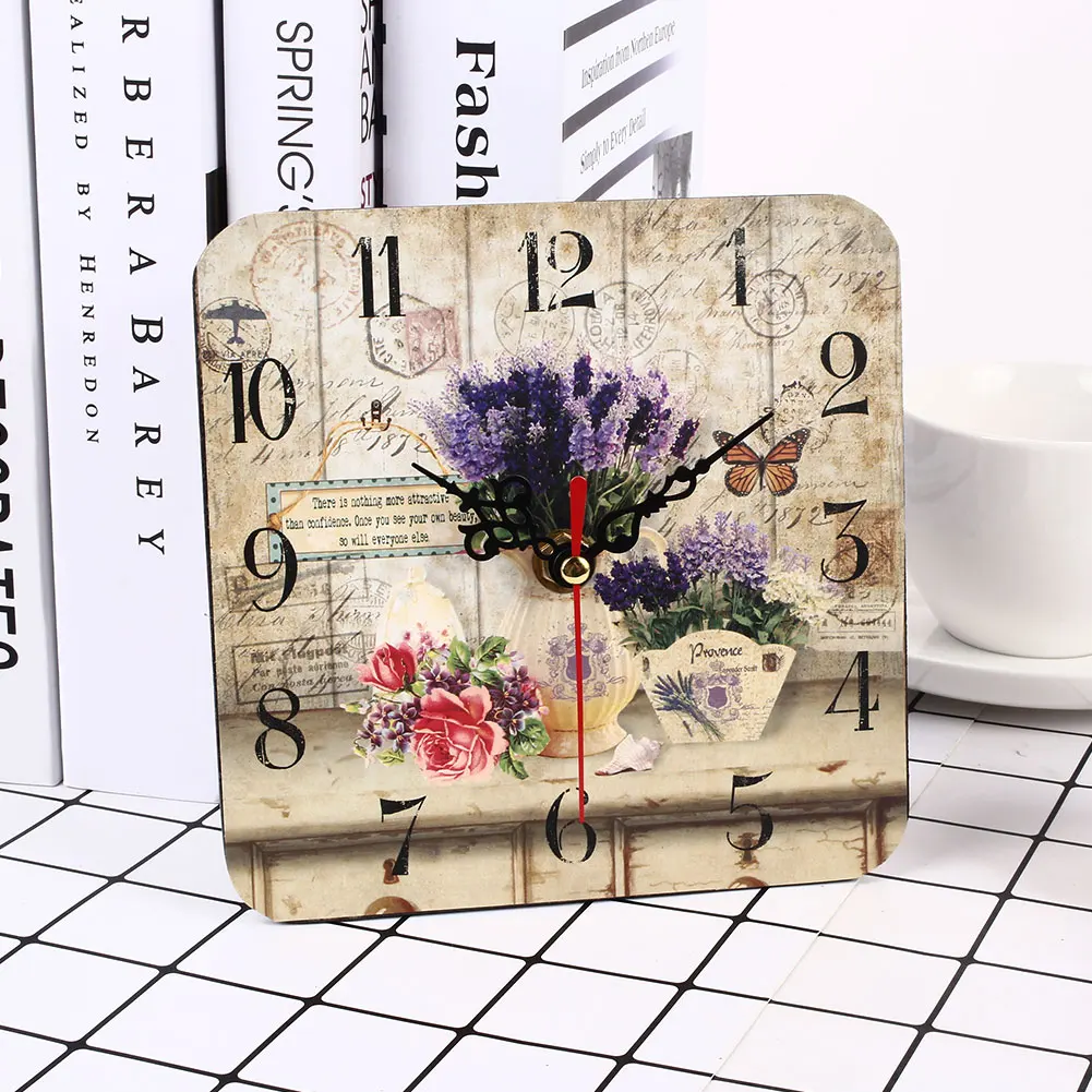 Mute Clocks Decoration Clock MDF Office Square Wood Fashion Digital Wall Hotel Desktop 15cm Silent Holiday Livingroom | Дом и сад