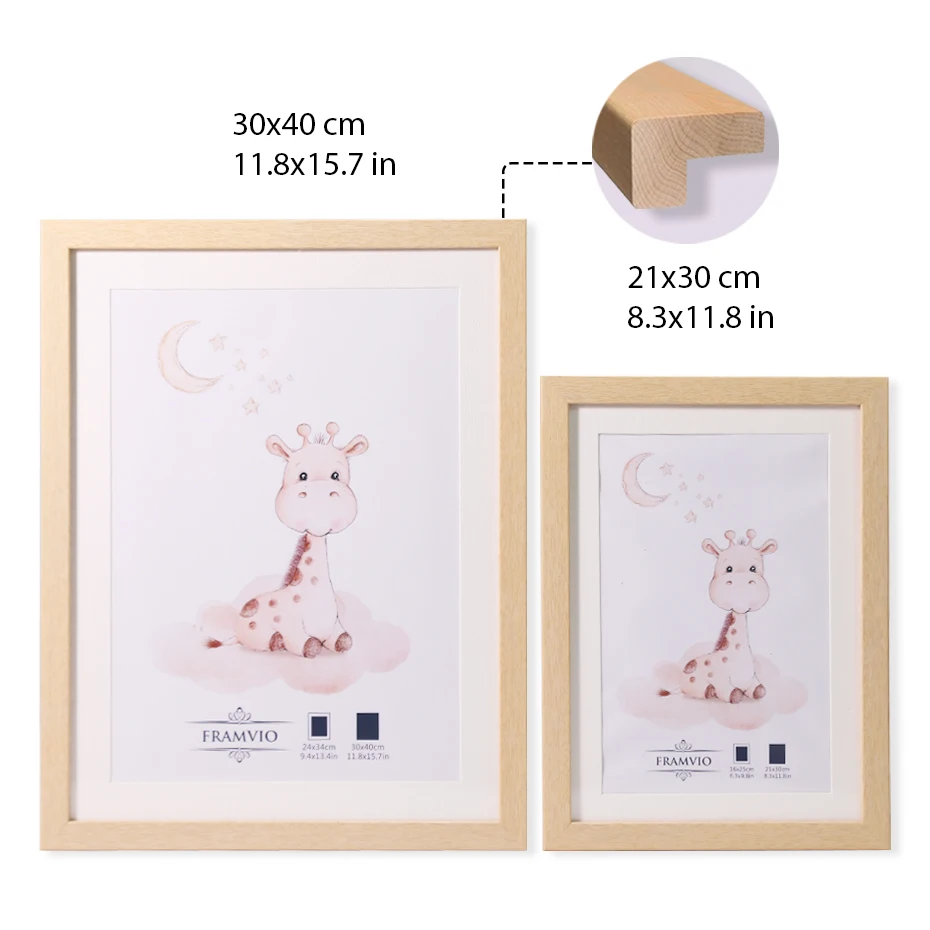 

With High Definition Glass Mat Natural Wood Color Nursery Bedroom Wall Art Home DecorA4 30X40cm Solid Wood Picture Photo Frames
