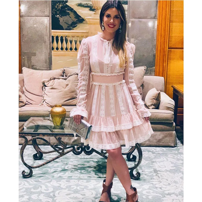 2019 осенне зимнее кружевное платье с длинными рукавами качественное элегантный