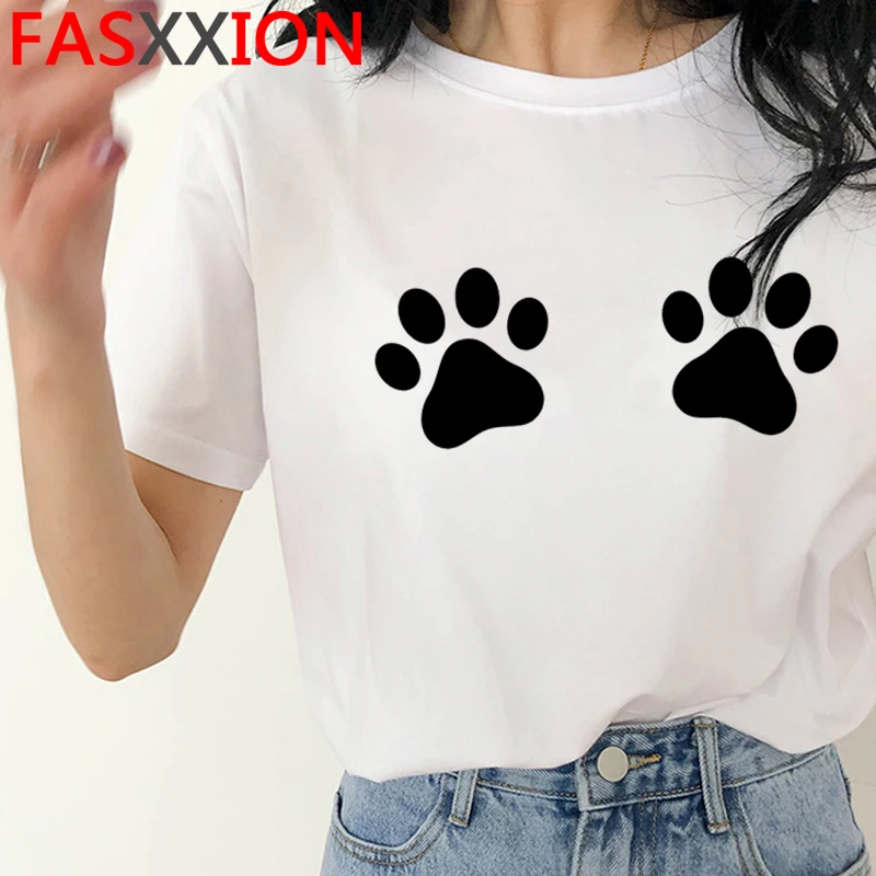 

Футболка женская с рисунком кошки, милая Повседневная рубашка с мультяшным принтом, модная уличная одежда с милым рисунком аниме и кошки, на...