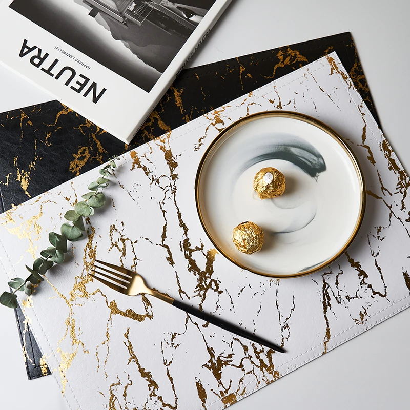 

Marble leather placemat, heat insulation pad, anti-scald, oil-proof and waterproof table pad, bowl and plate, western placemat
