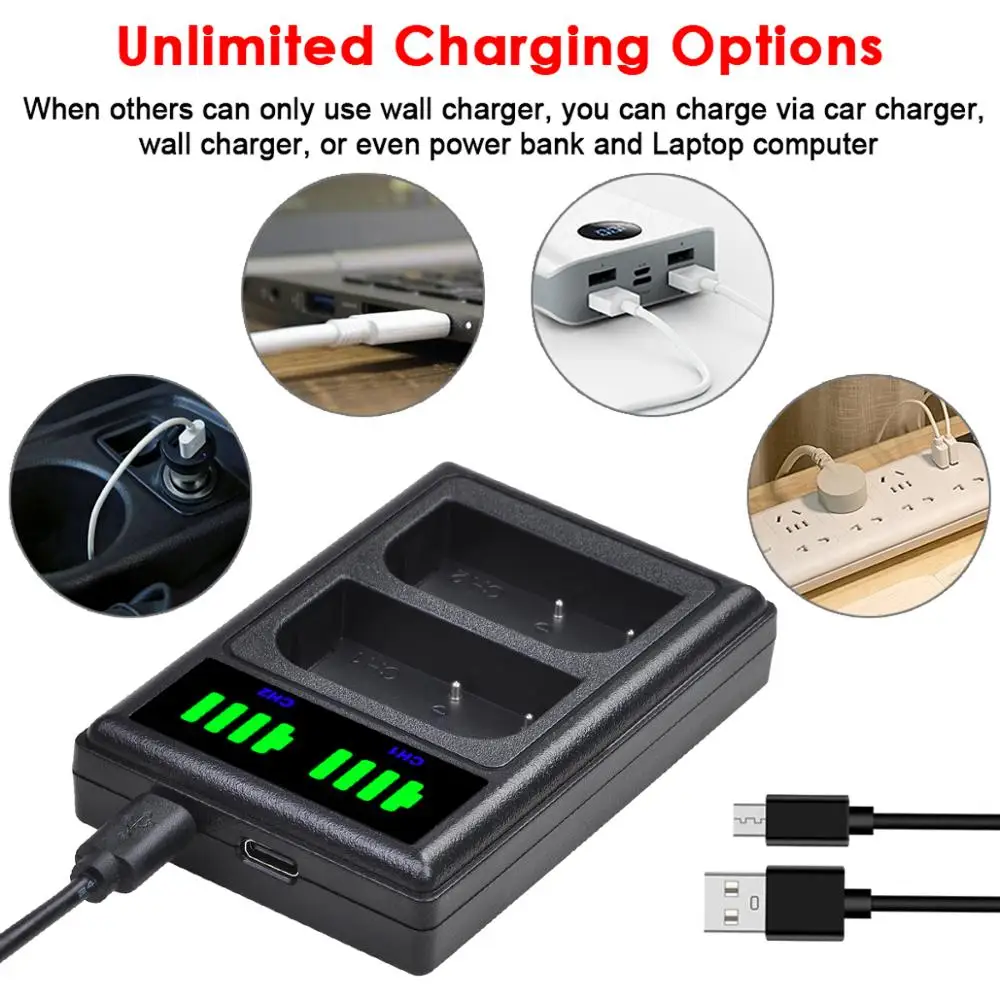 4 шт. аккумуляторы для камеры с портом USB Type C и светодиодной подсветкой|Цифровые