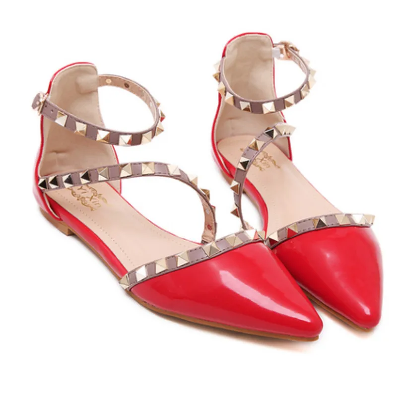 

Lady Rivets Sandals Closed Toe Cross Strap Shoes Stilettos Flats Cover Heels Buckle Strap Footwear OL Brand New Red Grey 48-33