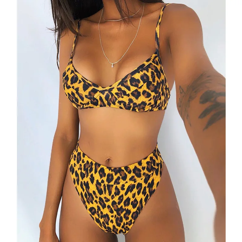 

2021 New Split Swimsuit Women Multi-color Printing Stitching Bikini Set Push-Up Swimwear Beachwear Bathing Suits Swimming Suit