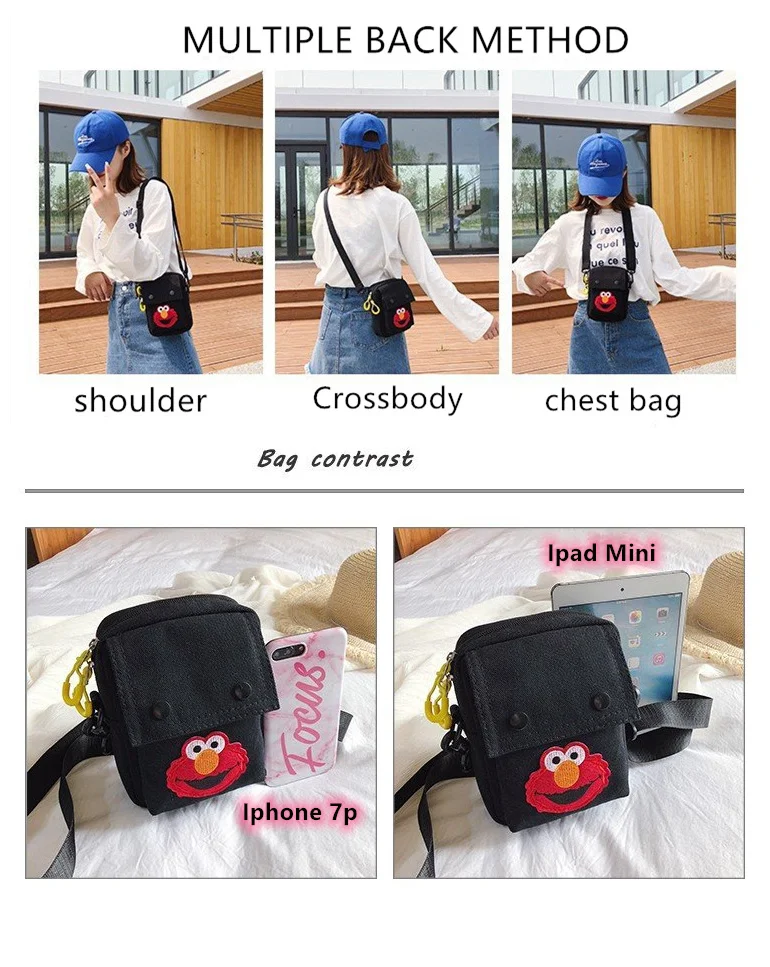 Холщовый кошелек на плечо с отделением для телефона Улица Сезам|Сумки-кроссбоди|