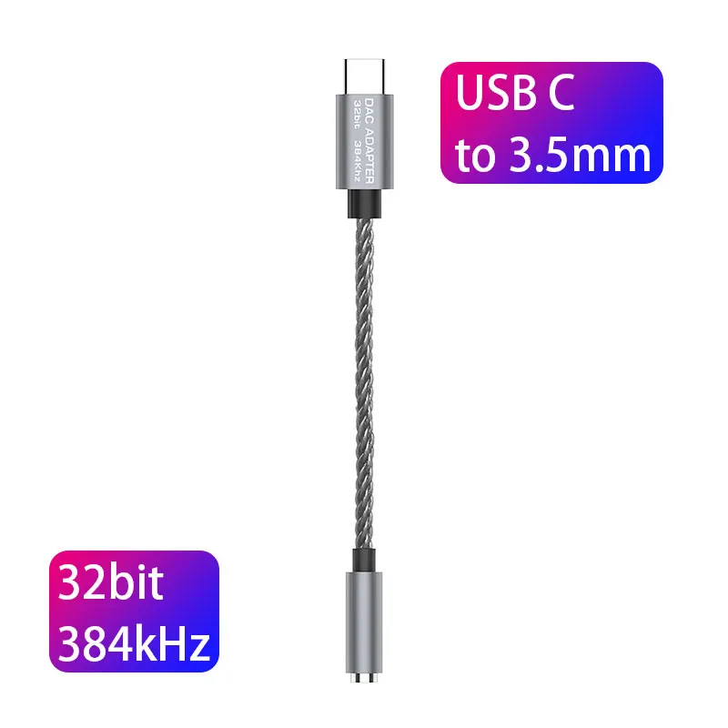 Fone de Ouvido Usb tipo c 16-32o com Saída de 3.5mm 384khz para Android Realtek 125db Pcm 32b – Windows10 Macbook Alc5686 Dac Amp Snr