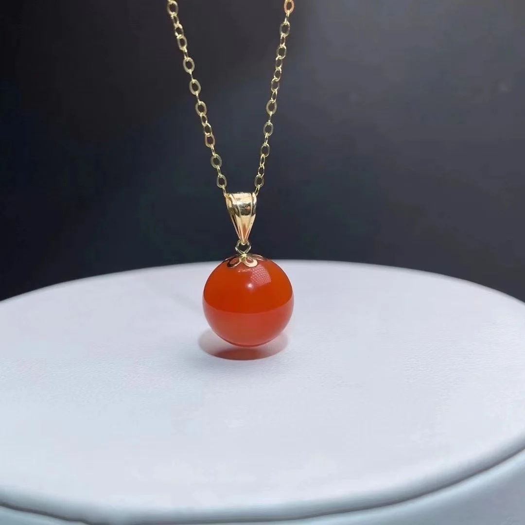 

shilovem 18K yellow Gold real Natural south Red agate pendants no necklace fine plant Jewelry gift plant mymz10.511666nh