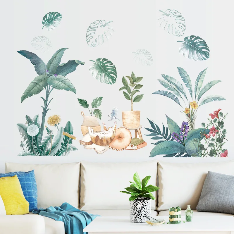 

Household DIY Wall Stickers Self-adhesive Plant Pattern Wallpaper Bedroom Wallpapers Room Sticker Home Decor Free Collocation