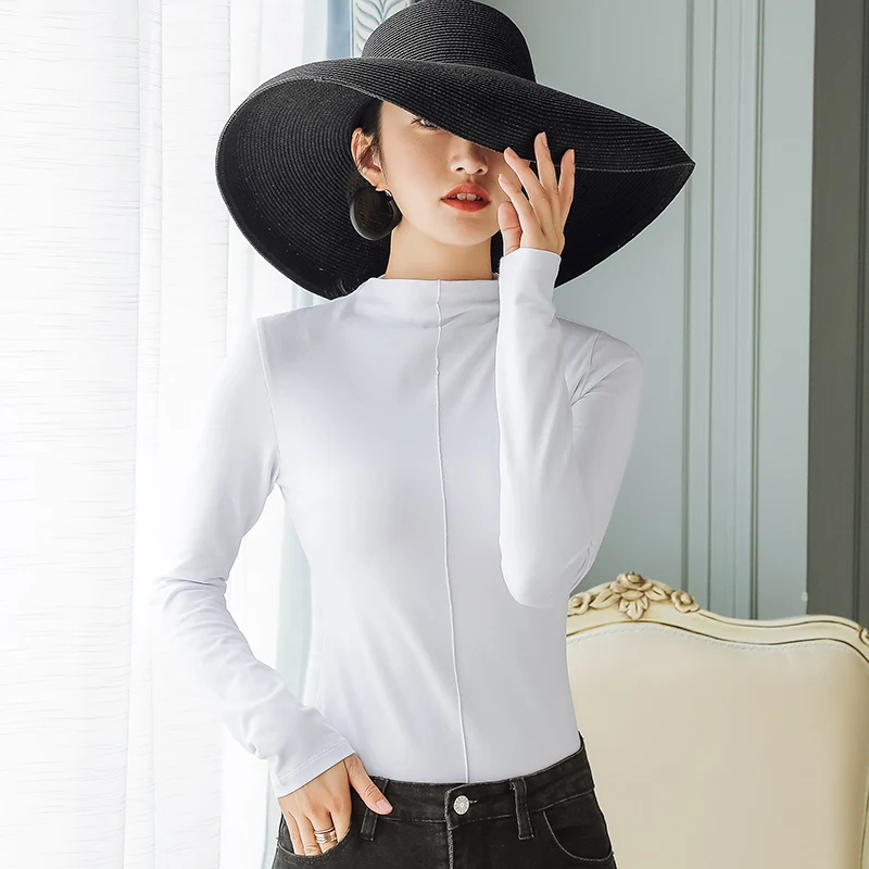 Женская хлопковая футболка с длинным рукавом и круглым вырезом|white t shirt women|t womenwomen