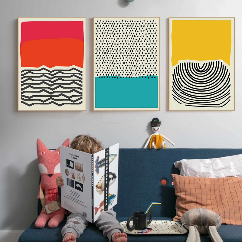 

Colorful Red Blue Yellow Geometric Line Canvas Painting Modern Abstract Wall Art Picture Poster Print for Living Room Home Decor