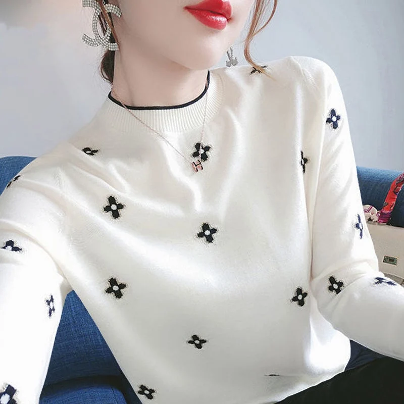 

Delicate Embroidered Sweater Woman Slim Women Plus Sizes Clothing Knitted Pullovers 2021 Autumn Winter New Long Sleeve Top 4XL