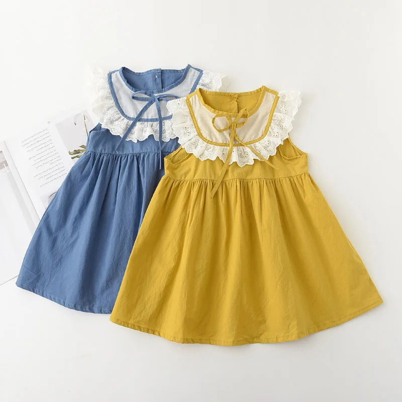 

27Kids Girls Dress Summer Princess Bow-knot Sleeveless Dress For Girls Clothes Lace Clothing Party Style 2-6Years