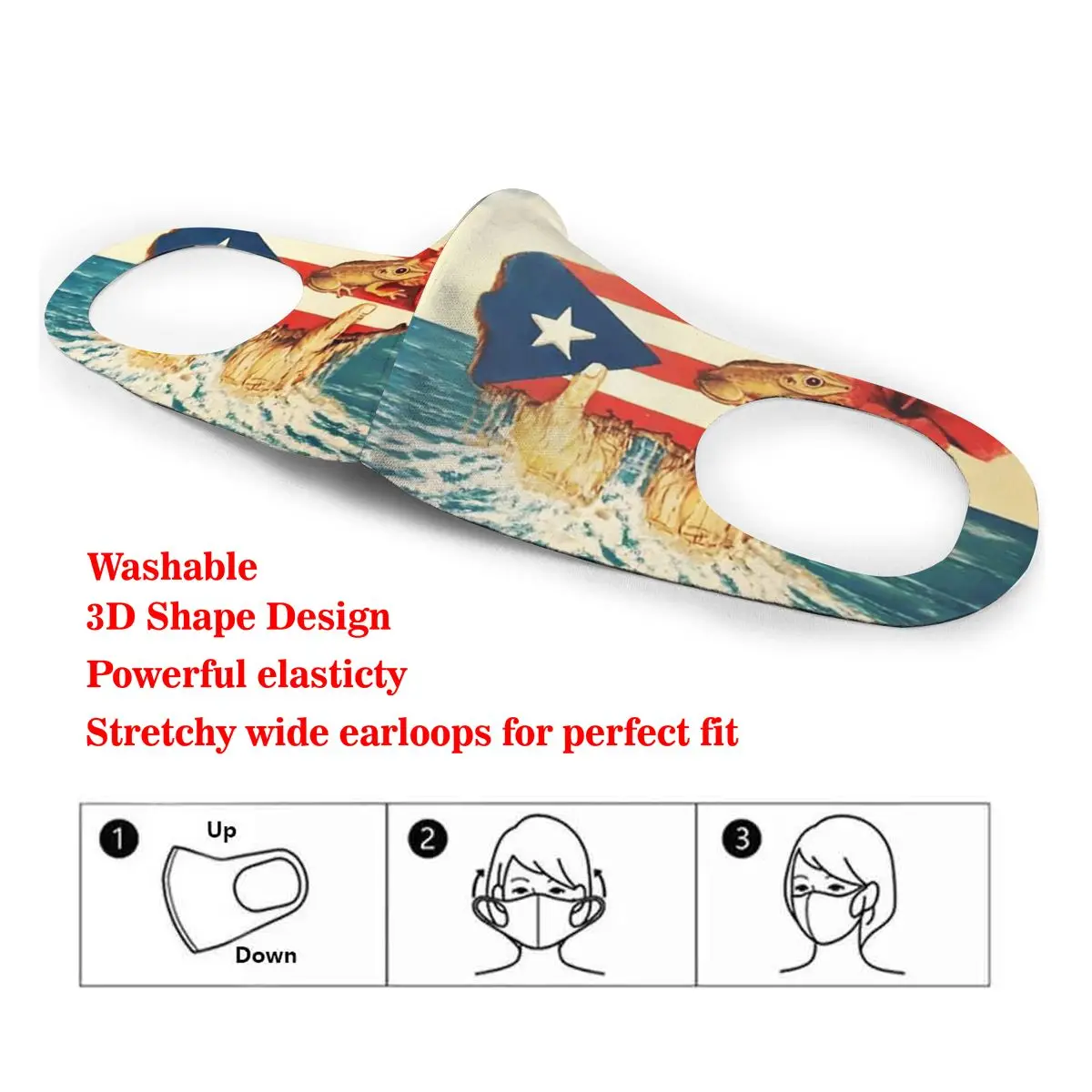 

Dust Mask Special Puerto Rican Flag With Animals Tags Mouth Face Mask for Adult Kids Windproof Washable Reusable