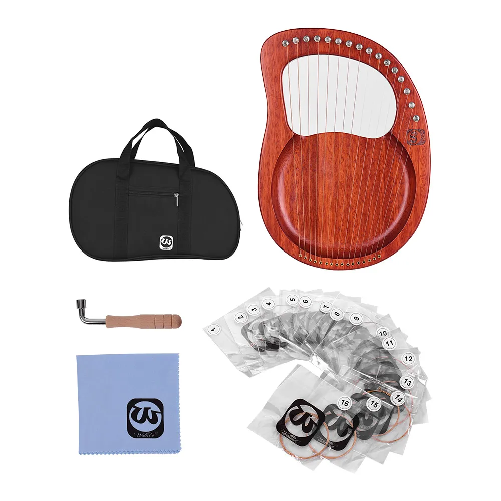 Durable 16-String Wooden Lyre Harp Metal Strings Mahogany Solid with Carry Bag Tuning Wrench Cleaning Cloth Set | Спорт и