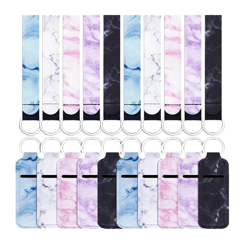 

10 Pieces Chapstick Holder Keychain with 10 Pieces Neoprene Wristlet Lanyards, Neoprene Lipstick Protective Cases Cover