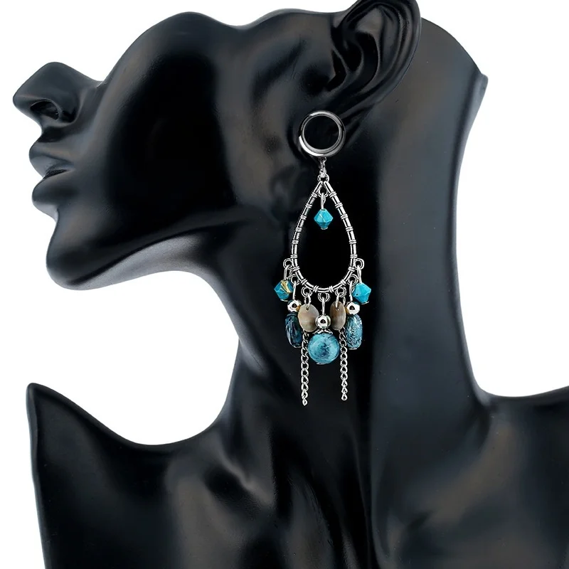 1 Ретро Синие камни кисточка хирургическая стальная затычка для ушей расширитель