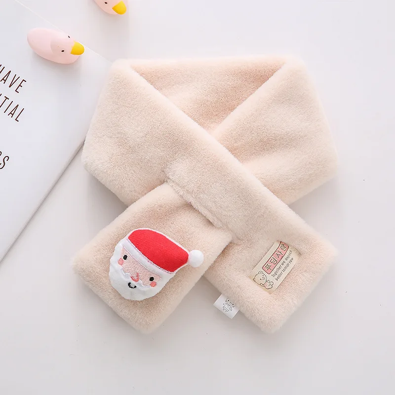 Christmas beige Зимний Детский Рождественский шарф, шарф с меховым воротником для маленьких мальчиков и девочек, теплые рождественские аксессуары, подарок - Цвет: Christmas beige