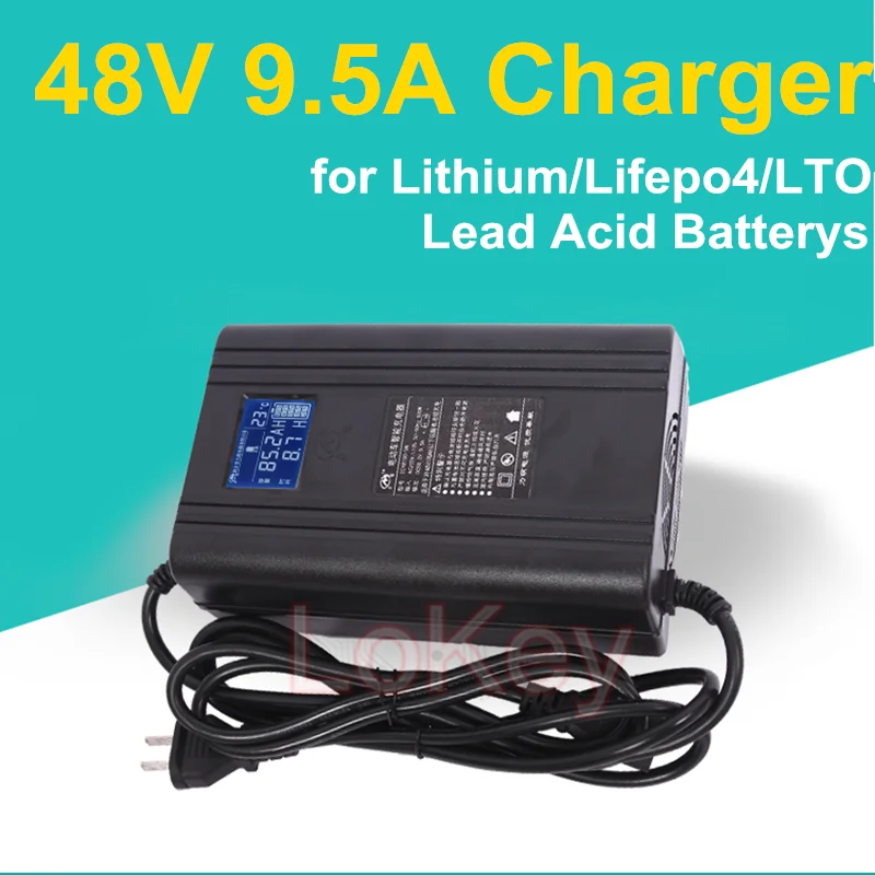 48V 10A 9.5A 13S 54.6V 14S 58.8V 16s 58.4V Smart Charger carregador LCD Display for electric scooter ebike lifepo4 lipo battery