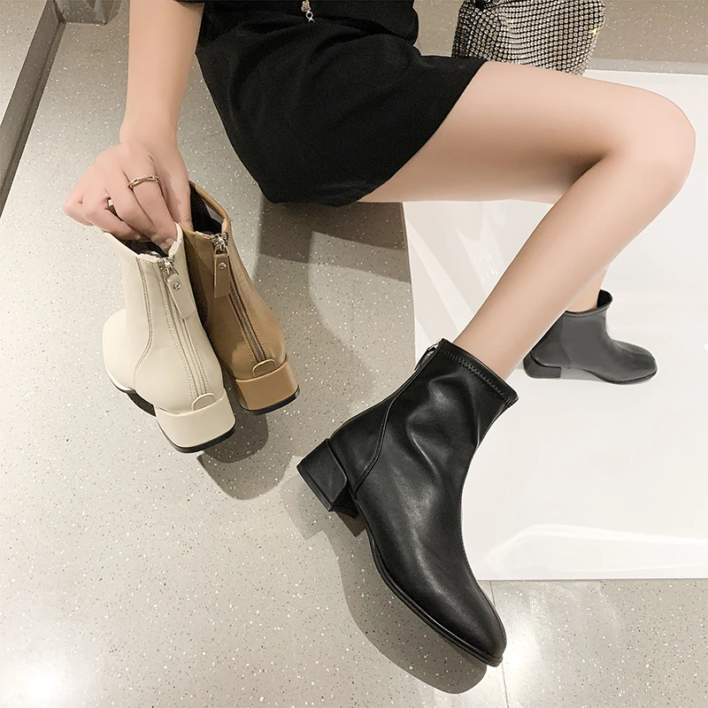 Женские ботинки обувь 2022 женские Осенние однотонные с квадратным носком на