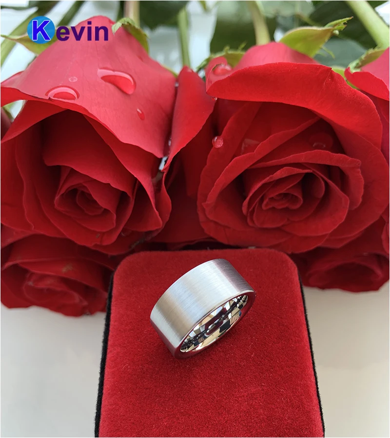 Вольфрамовое обручальное кольцо для мужчин плоский ремешок матовая отделка 10 мм