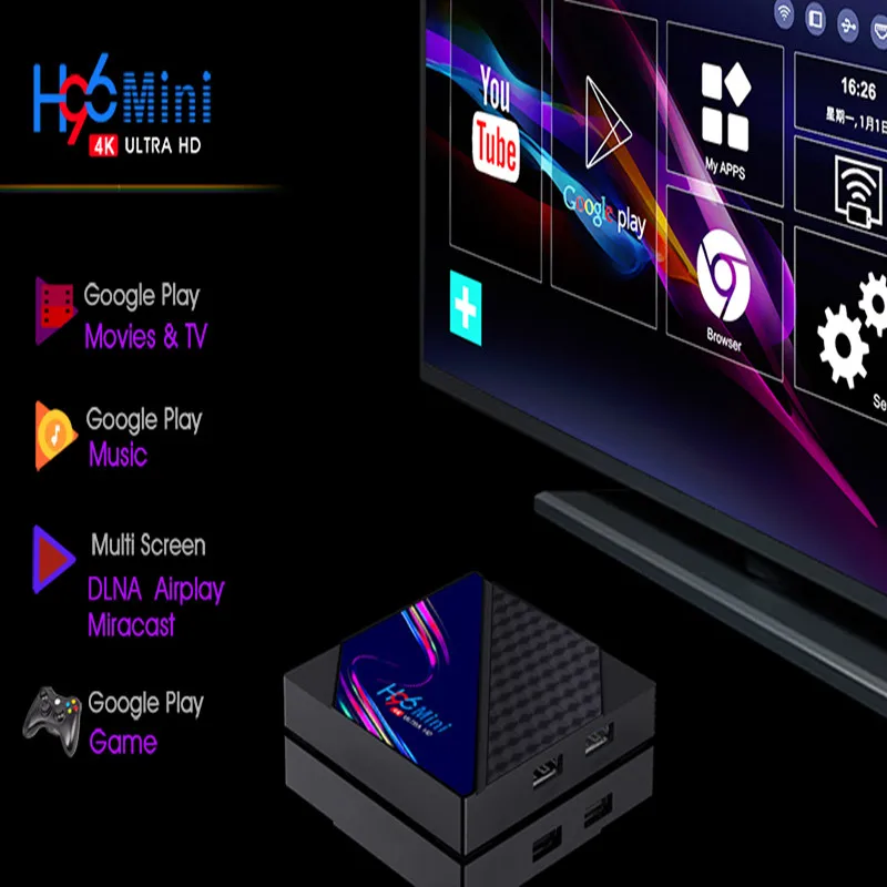 

Приставка Смарт-ТВ H96 Mini H8, Android 9,0, 2 + 16 ГБ, 2,4/ГГц