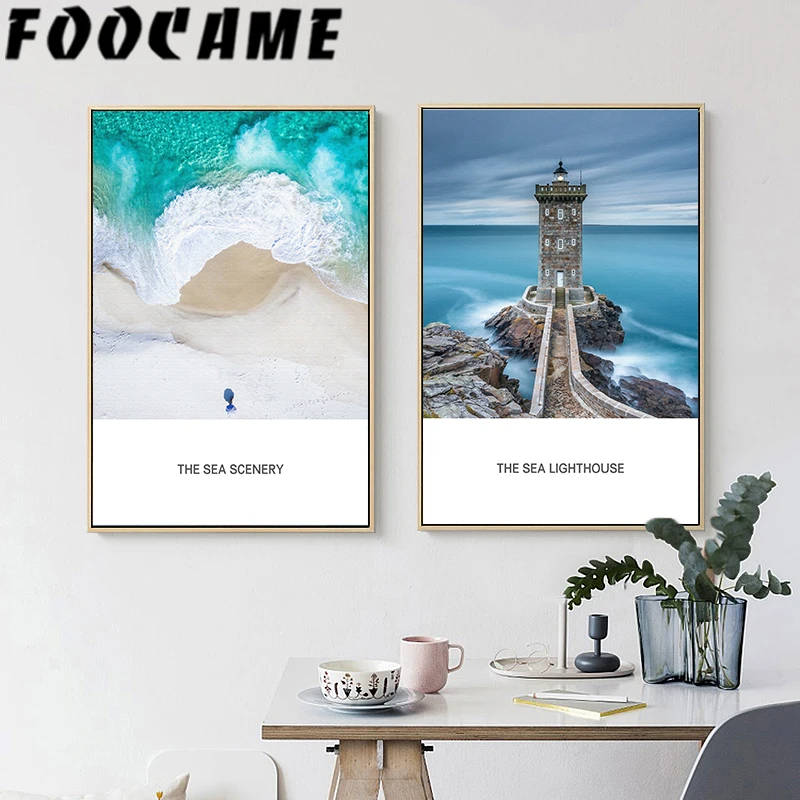 Холст Пейзаж Живопись скандинавские Инс Маяк море пляж Лондонский мост
