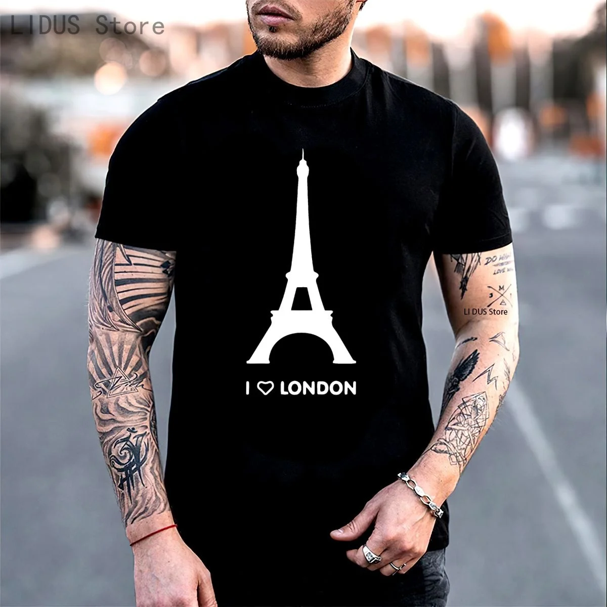 

I Love London Eiffel Tower Funny Design T shirt Harajuku Short Sleeve T-shirt Graphics Tshirt Brands Tee Top