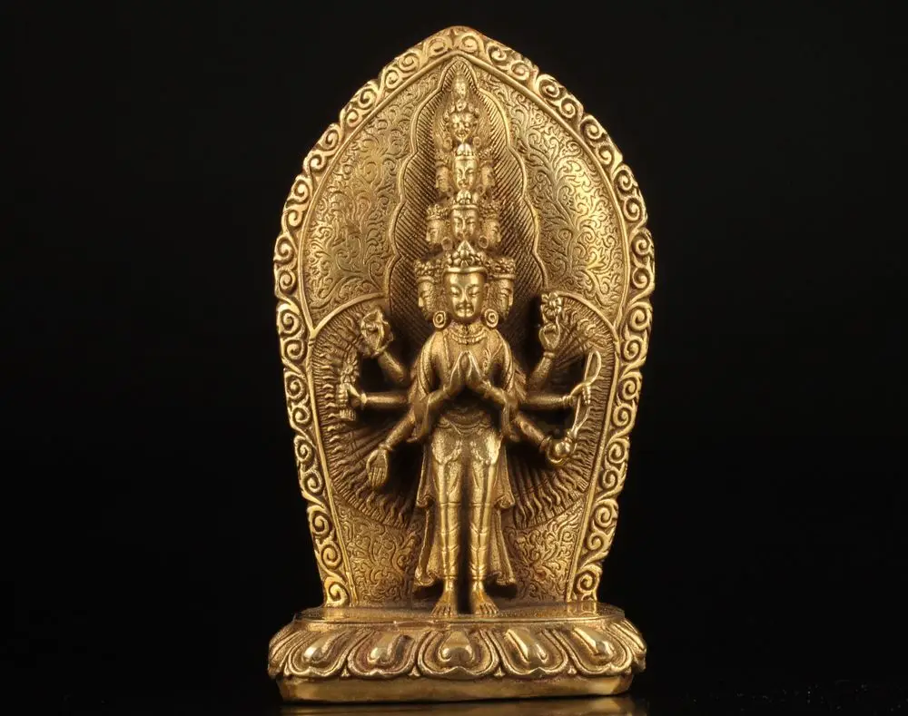 

Thousand hand Guanyin ornament all copper backlight thousand hand thousand eye Bodhisattva household support Buddha statue craft