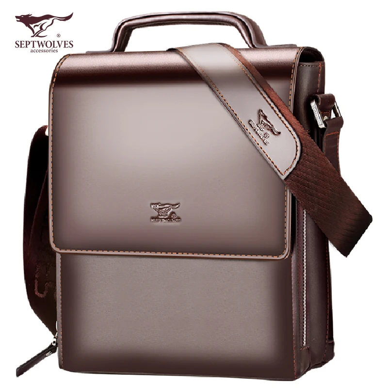 Men's Leather Shoulder Bag Messenger Bag Briefcase Business Casual Men's Bags Leather Vertical Backpack